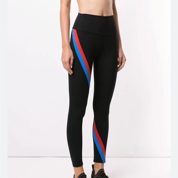 Splits59 Pants - NEW Splits59 Black Bella 7/8 Striped Leggings Blue/Red Stripes Size M